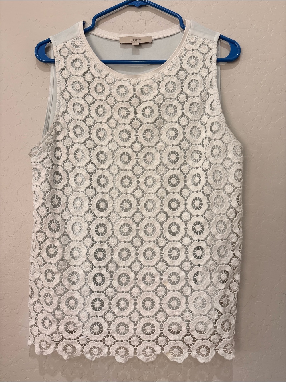 LOFT White Crochet Sleeveless Shell